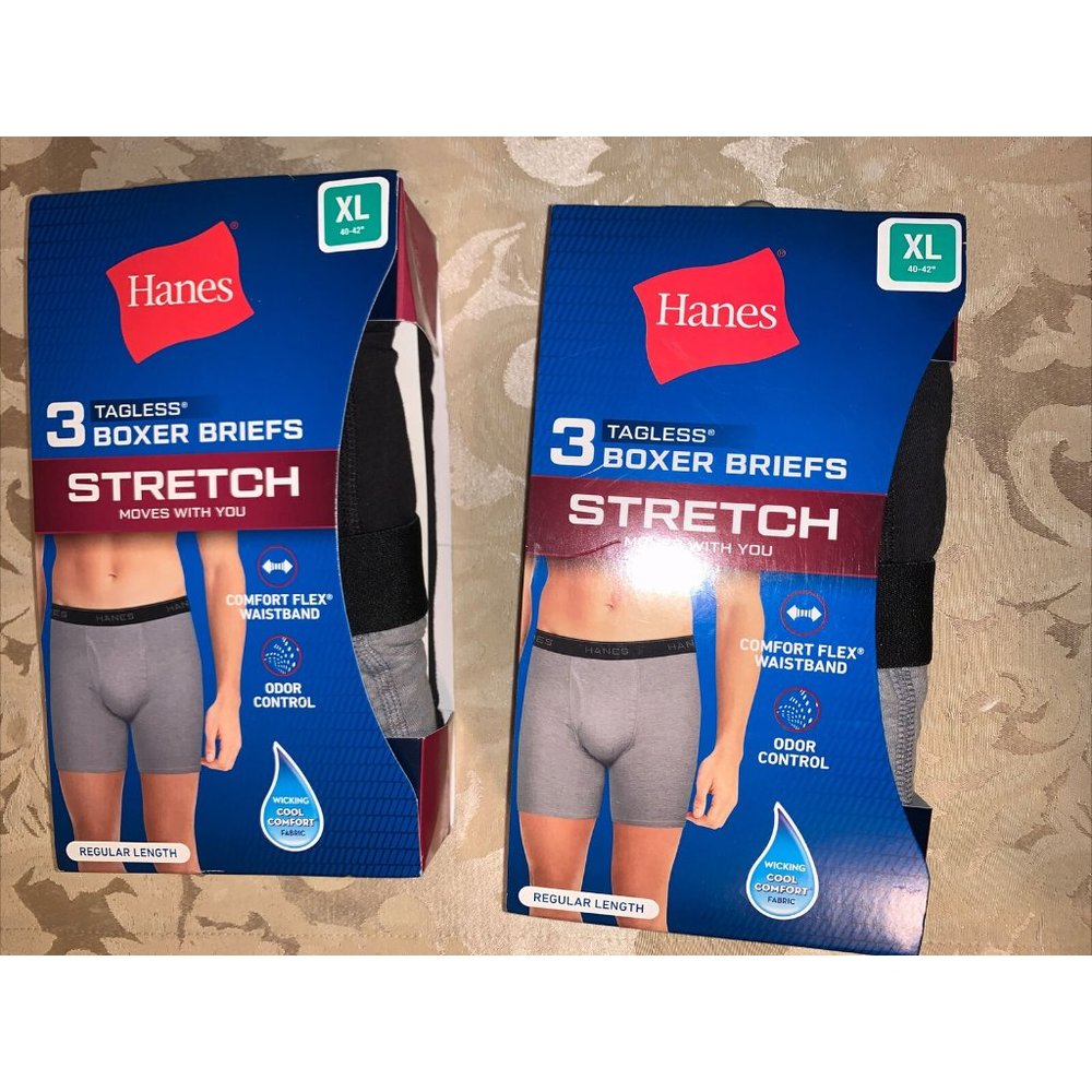 2 Packs Of Hanes Men’s 3 Pack Tagless Boxer Briefs Stretch Comfort XL 40-42